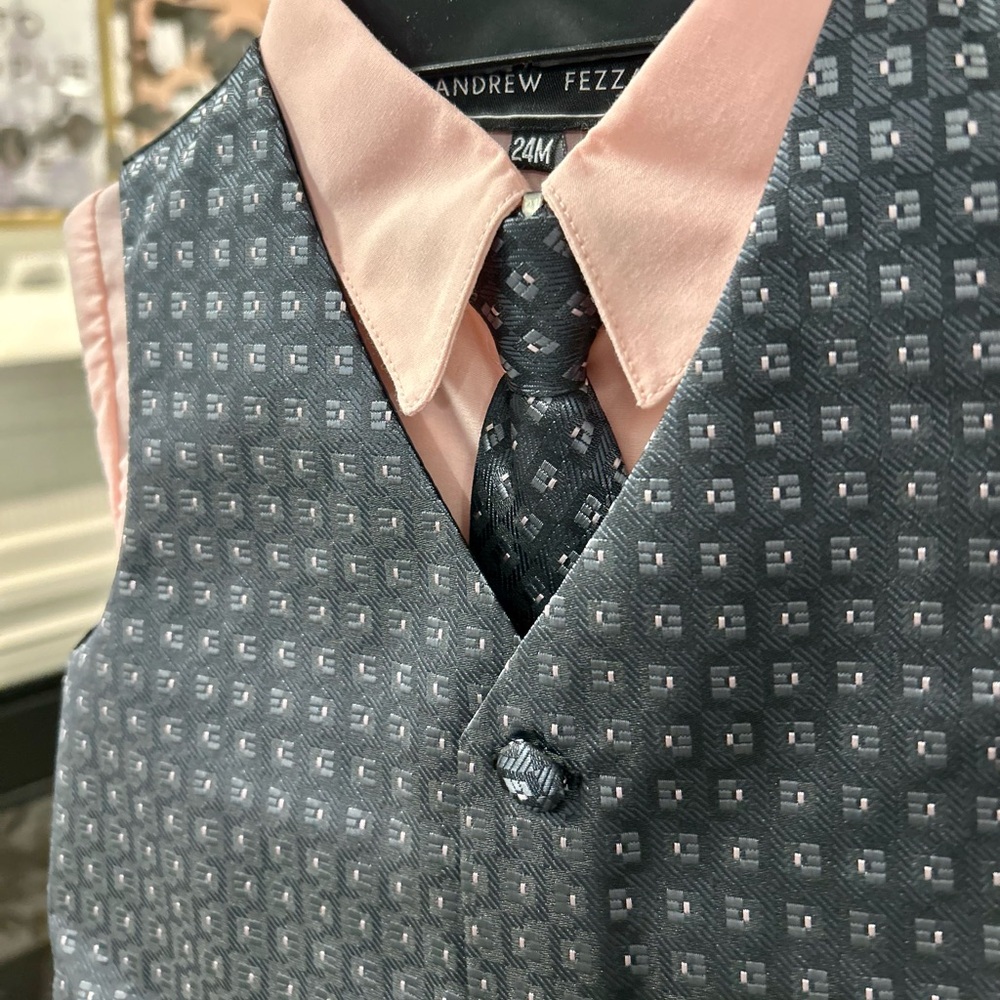 Andrew Fezza Pink Dress Shirt with Gray Vest